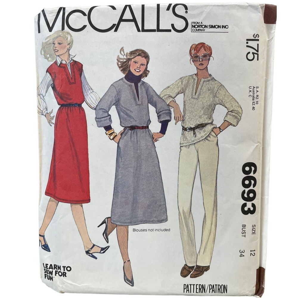 McCall's Sewing Pattern 6693 Junior Teen Size 12 Red Grey Dress Jumper Top Uncut